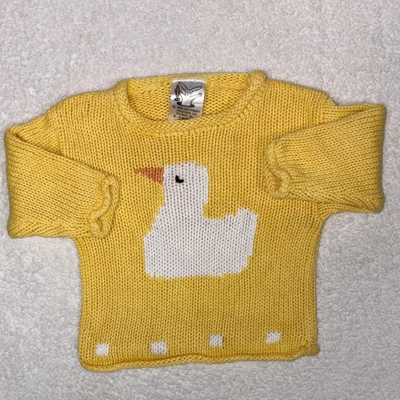 Vintage Y2K Yellow Knit Sweater with Duck Design cotton size 0/6m - Picture 1 of 7